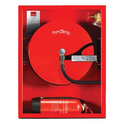 TEDLES Single Cabinet Plus Fire Hose Reel with Semi-Rigid Hose